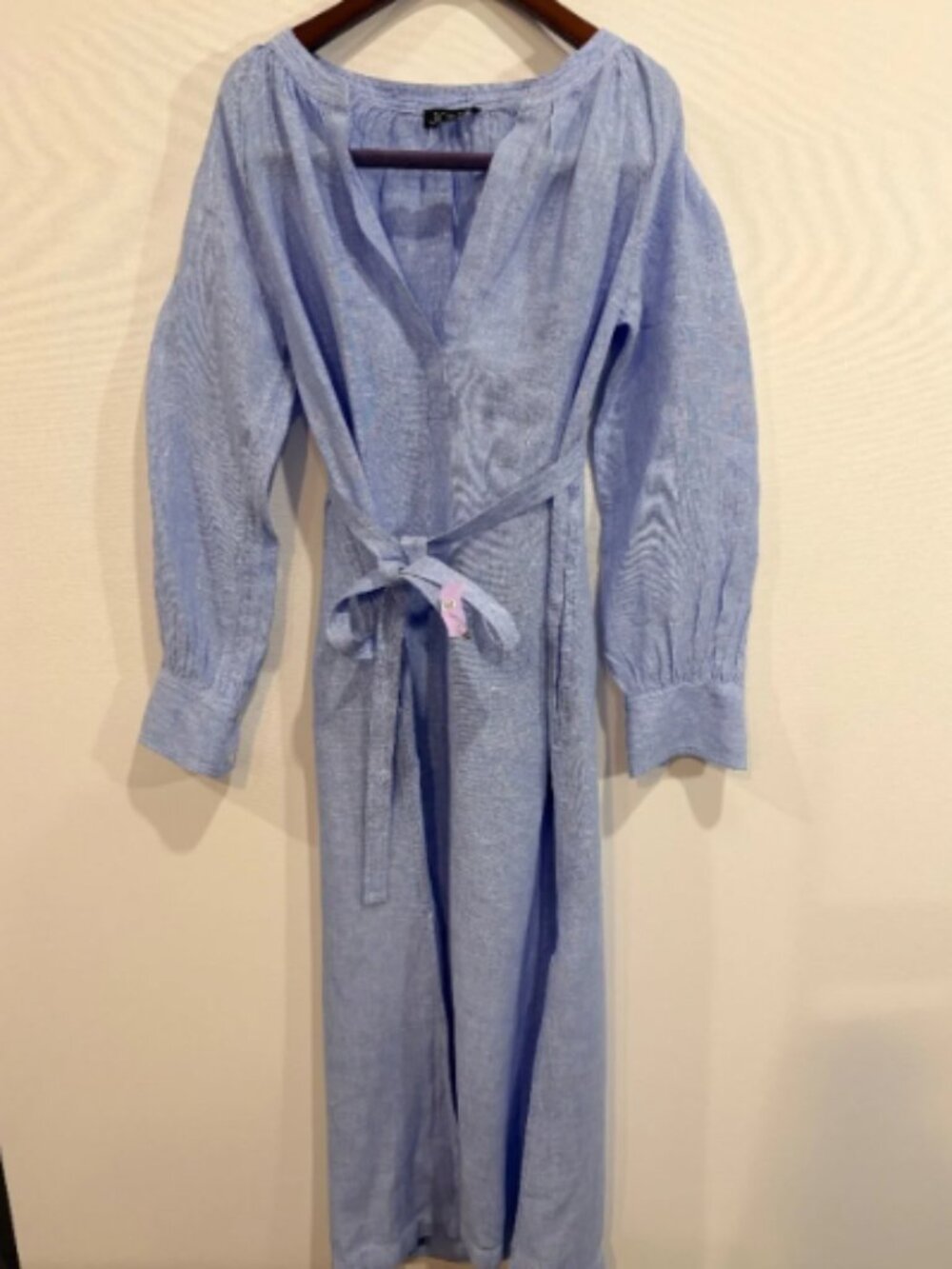 J.Crew Blue Linen Belted Midi Dress + Slip Size SP Small Petite